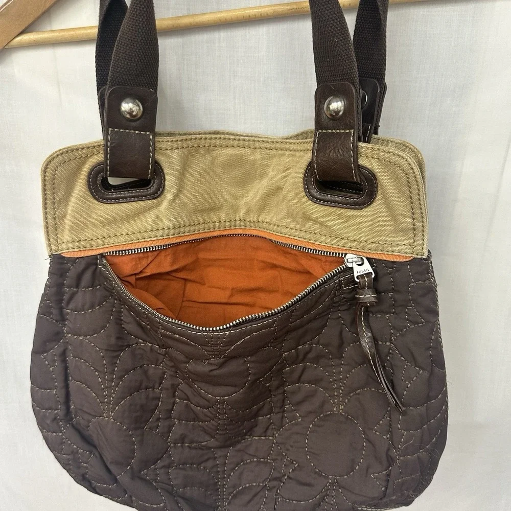 Fossil Key‎ Per Brown Fabric & Canvas Brown Floral Print Shoulder Bag 13